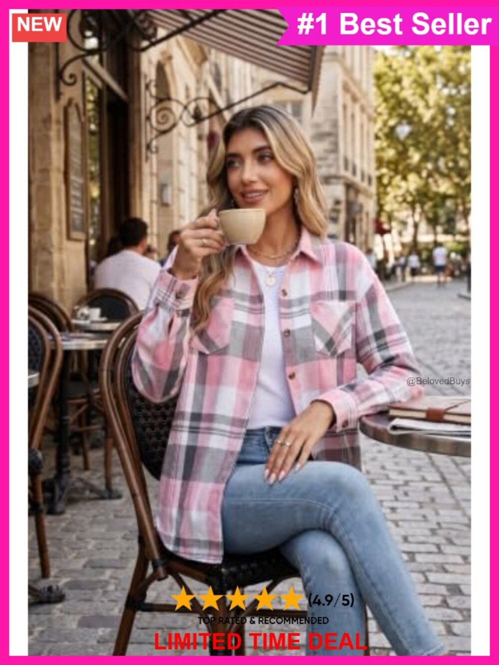 Zeagoo Womens Flannel Shirt Long Sleeve Button Down Plaid Casual Top - Picture 3 of 3